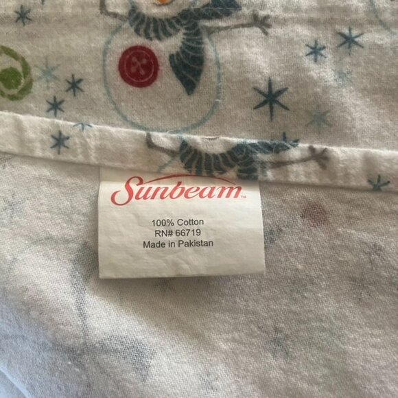 Vintage Sunbeam Twin Flannel Sheet Set 100% Cotton Snowmen Christmas Winter - Picture 3 of 4